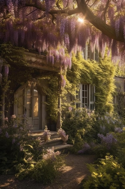 The wisteria tree in the garden