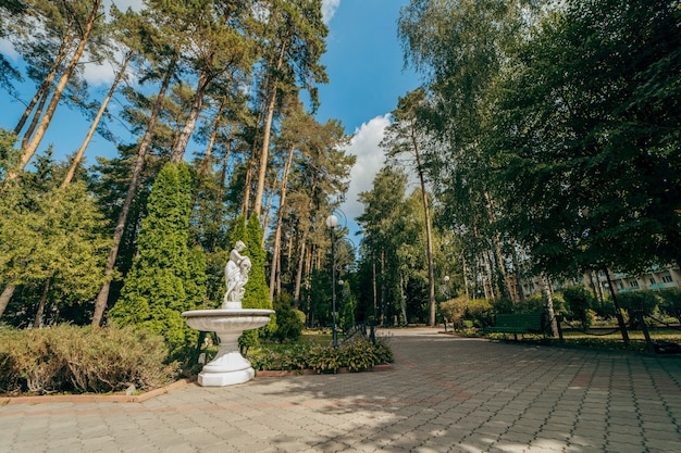 Wit beeld van een meisje met een kruik in het park