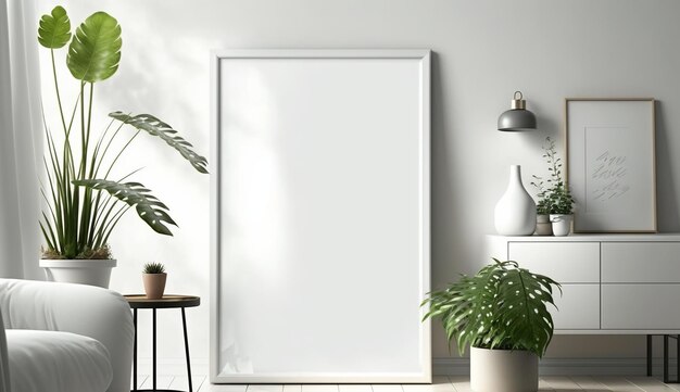 Foto wit blanco postermodel in levende scandinavische stijl generatieve ai