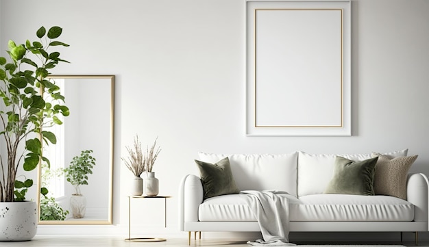 Wit blanco postermodel in levende scandinavische stijl Generatieve ai