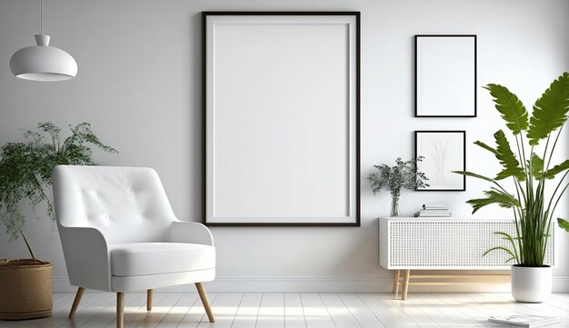 Wit blanco postermodel in levende scandinavische stijl Generatieve ai