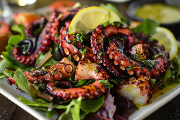 Foto wit bord met octopus salade