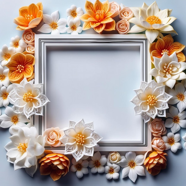Wit frame met vierkantvormige bloemen rond