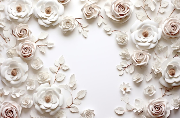 wit kader van bloemen met bloemen op een grijze achtergrond