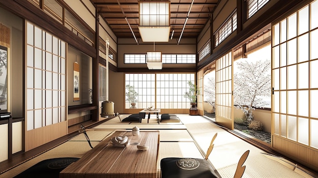 wit kamerinterieur in Japanse stijl oosters Nihon kamerontwerp interieur AI Generatief