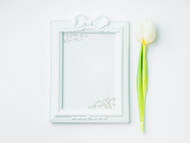 Foto wit leeg frame en tulp voor groeten