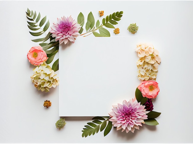 Wit leeg frame mooie prachtige bloemen arrangement op witte achtergrond Illustratie Generatieve AI