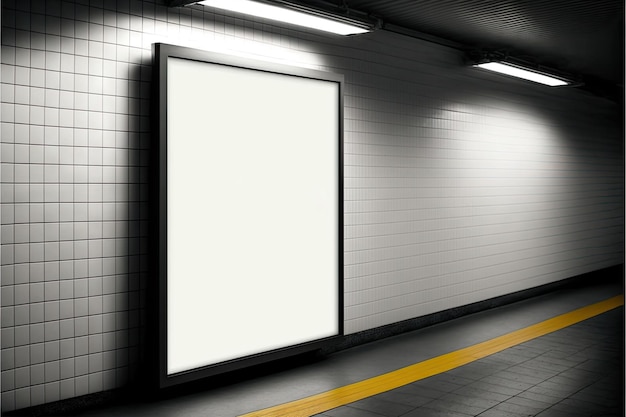 Wit leeg reclamebordmodel voor reclame op de muur van de metro