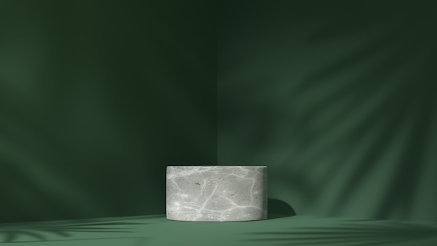 Wit marmeren cilinderpodium voor productplaatsing op de achtergrond van schaduwbladeren