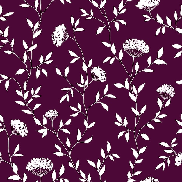 Wit naadloos bloemenpatroon op paarse achtergrond Vintage botanische herhaalprint