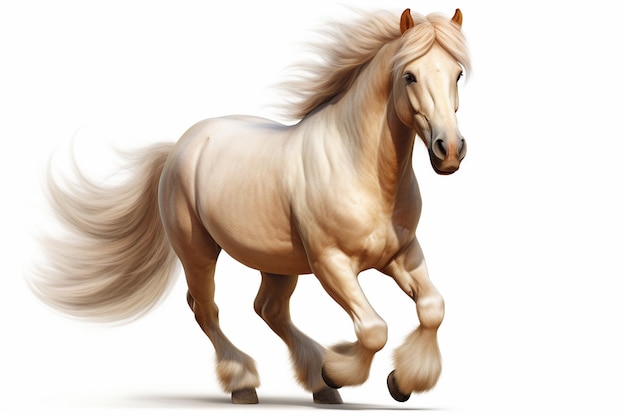 Wit paard galoppeert in de wind op een witte achtergrond 3D rendering