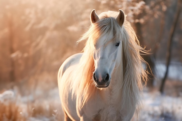 wit paard in het winterwoud