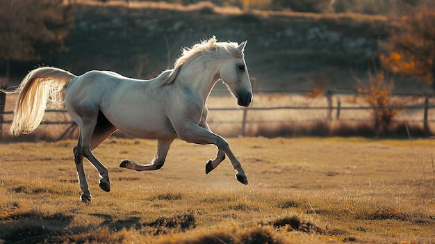 Wit paard loopt naar voren Afbeelding met het galopperende witte paard AI Generative