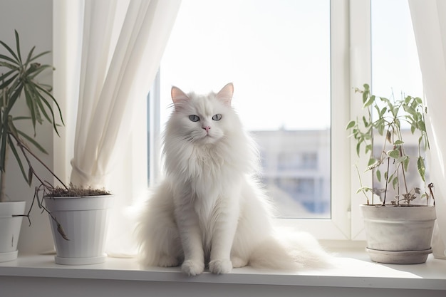 Wit pluizig katje met blauwe ogen