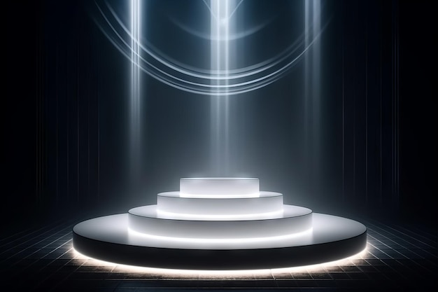 Wit podium met lichtstralen in de stijl van ronde vormen Generatieve ai