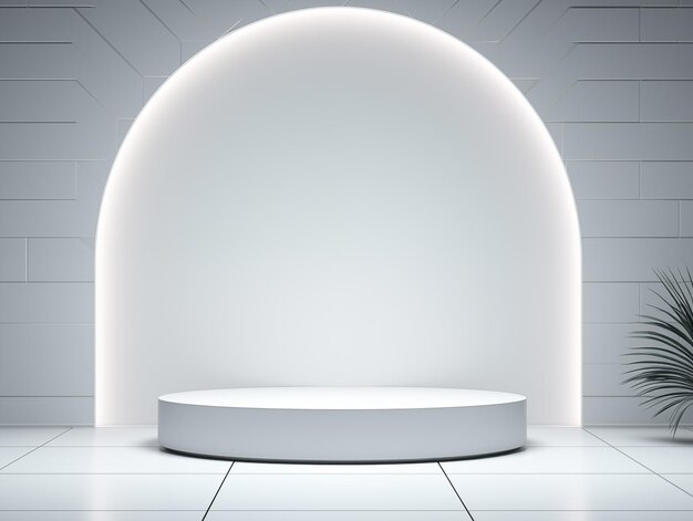 Foto wit podium voor productpresentatie achtergrond verlichte boog