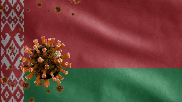 Wit-Russische wapperende vlag en coronavirus-microscoopvirus