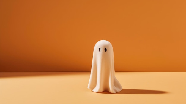 Wit spookspeelgoed op oranje achtergrond Minimaal Happy Halloween eng concept Trick or treat