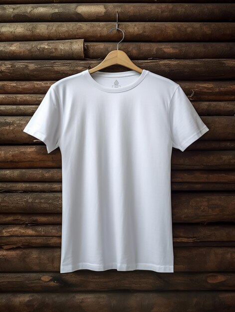 wit t-shirt met een houten achtergrond