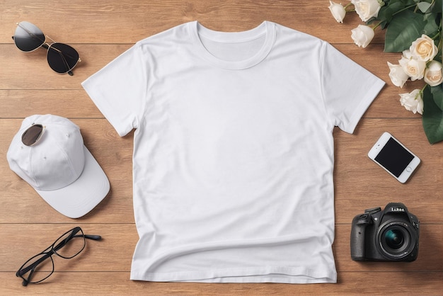 wit t-shirt mockup met kopieerruimte op een eenvoudige achtergrond