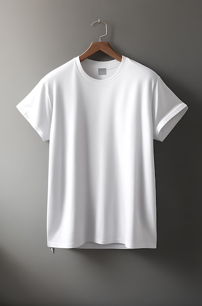 wit T-shirtontwerpmodel en grijze achtergrond en wit t-shirtmodel op hangerafbeelding