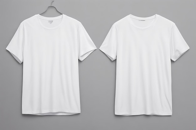 Foto wit t-shirtontwerpmodel en grijze achtergrond en wit t-shirtmodel