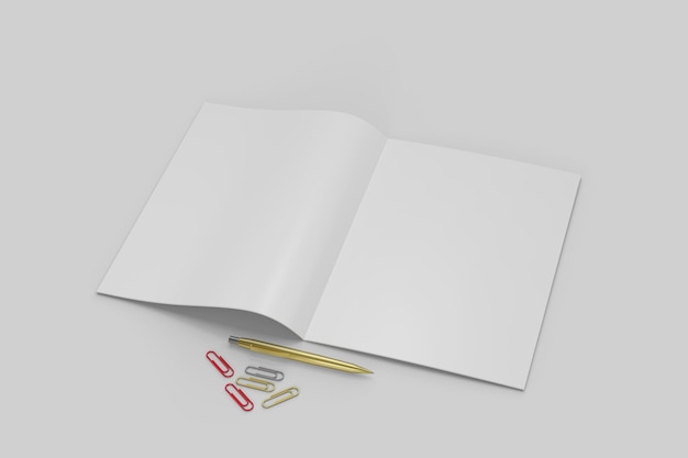 Wit tijdschrift Mockup op betonnen tafelalbum of brochure 3D-rendering