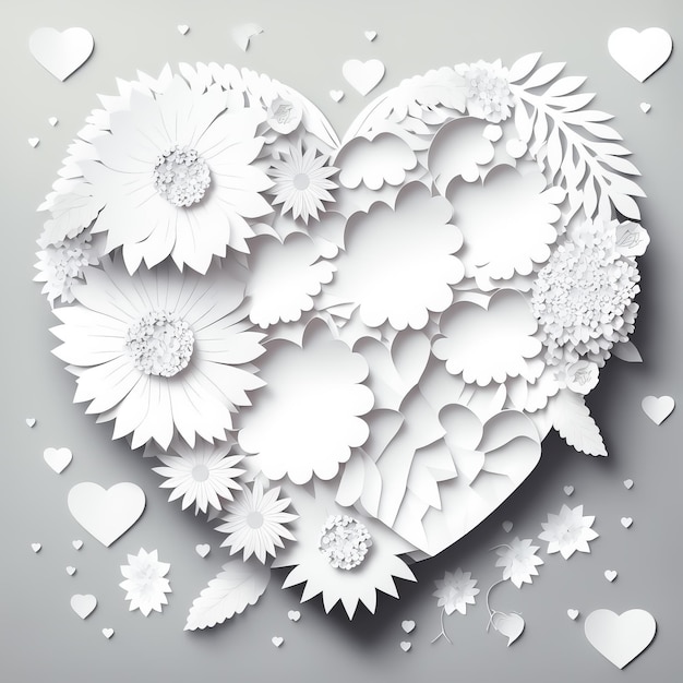 Witboek hart met bloem decoraties Paper ambachtelijke bloem achtergrond Origami bloem achtergrond Valentijnsdag frame Moederdag frame