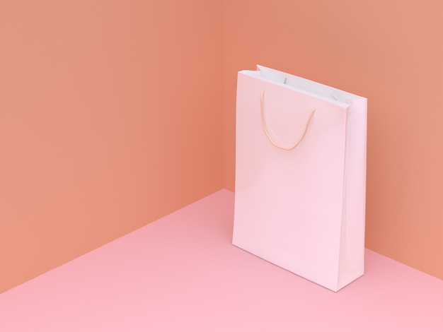 Witboek zak op roze vloer oranje muur hoek samenstelling minimale abstracte 3D-rendering