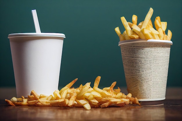 Witboekbekers met portie heerlijke warme frietjes