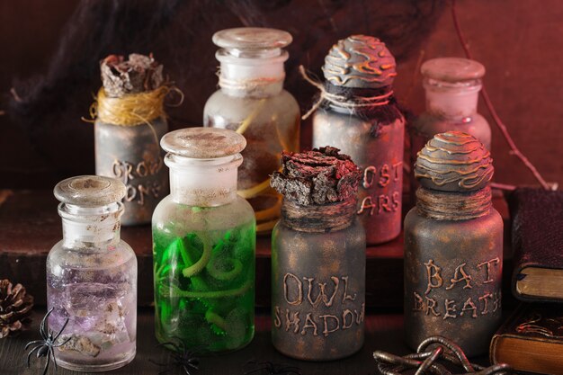 Witch apothecary jars magic potions halloween decoration