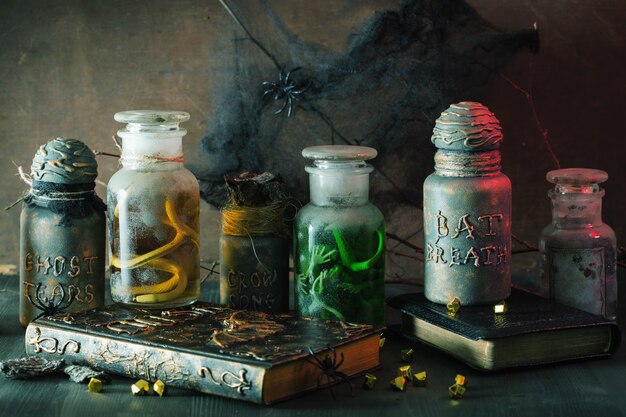 Witch apothecary jars magic potions halloween decoration