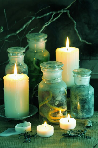 Witch apothecary jars magic potions halloween decoration