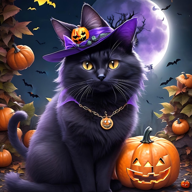 Witch Black Cat Halloween Ai Generative