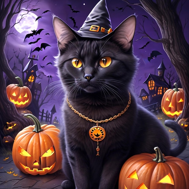 Witch Black Cat Halloween Ai Generative