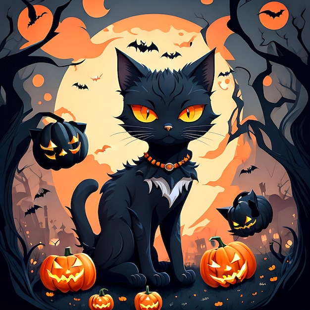 Witch Black Cat Halloween Ai Generative