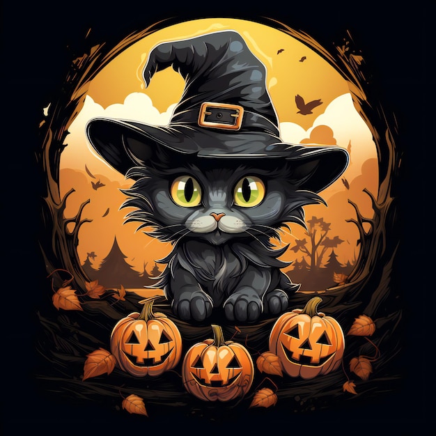 Premium AI Image | Witch Cat Shirt Graphics Illustration