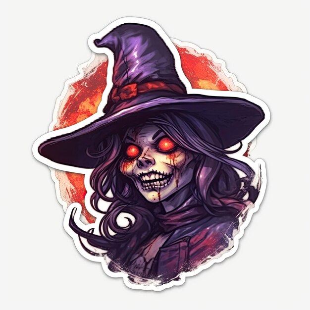 witch crazy tattoo sticker illustration Halloween scary creepy horror crazy devil