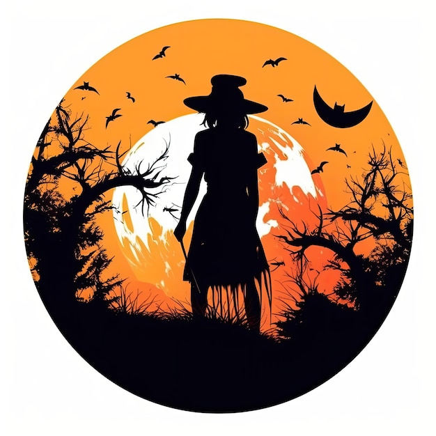 ведьма Хэллоуин клипарт иллюстрация вектор дизайн футболки наклейка вырезанный альбом оранжевая татуировка