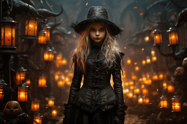 witch in hat happy halloween concept Generative Ai