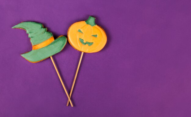 Witch Hat and pumpkin, gingerbread Cookie for Halloween