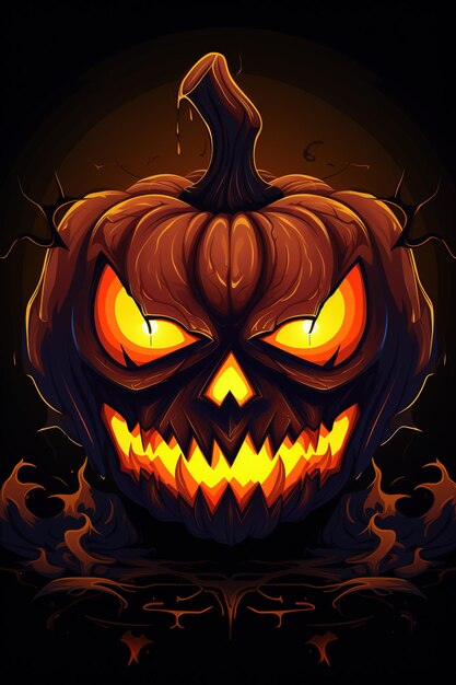 Witch Haunted House Pumpkins Bats Halloween Holiday Design Scary pumpkin head Generative Ai