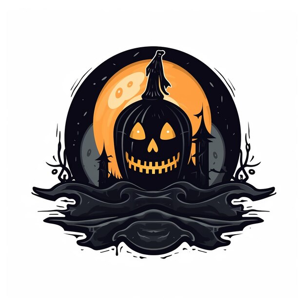 Witch Haunted House Pumpkins Bats Halloween Holiday Design Scary pumpkin head Generative Ai