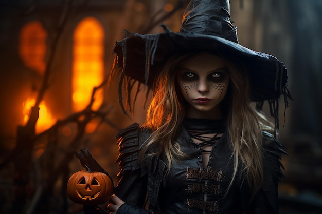 witch is holding a scary pumpkin