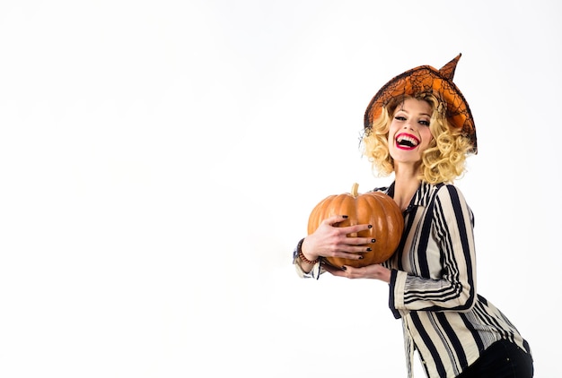 Witch magic jackolantern party and traditional food magic hat halloween woman with happy face woman