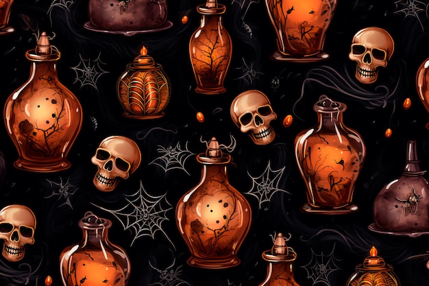 Witch potion for Halloween pattern Background wallpaper AI Generation