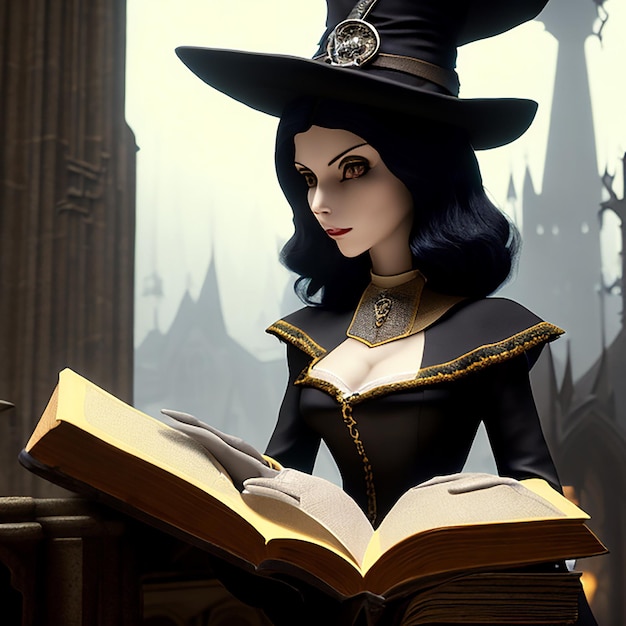 Witch reading a book