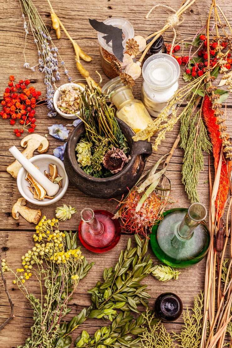 Foto witch's laboratorium. alchemistische apparatuur, halloween-concept