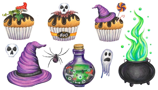 Photo witch's potion and magic hat halloween clipart