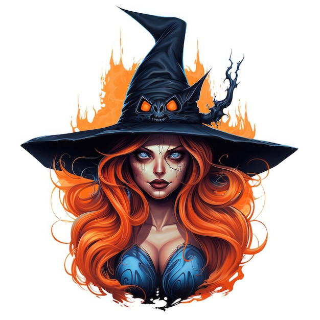 witch sorceress portrait Halloween illustration scary horror tattoo vector isolated sticker fantasy